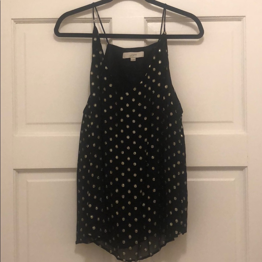 Loft black and gold polka dot top